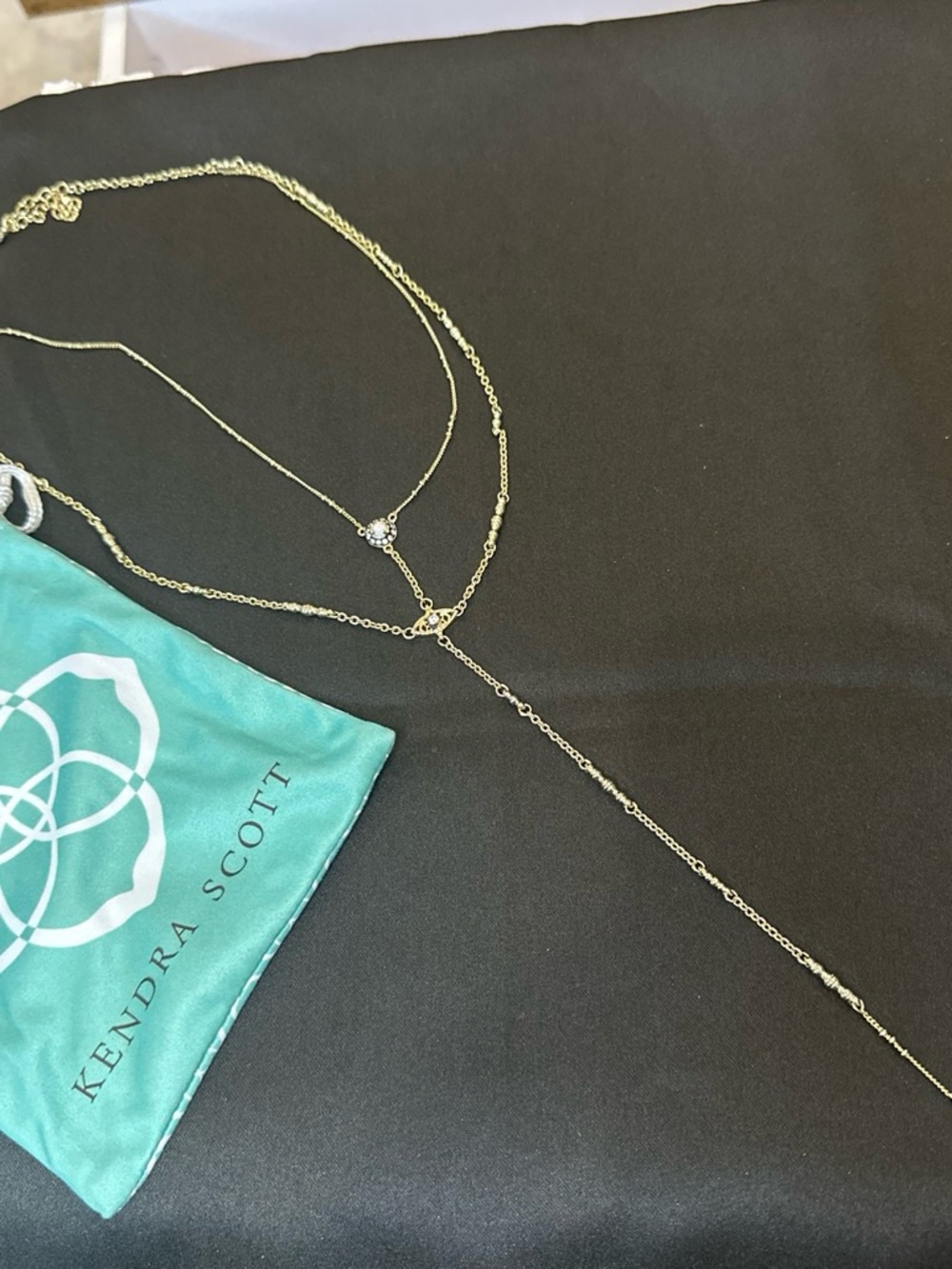 Kendra Scott Gold Layered Lariat Necklace with Crystal Accent